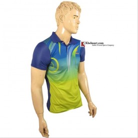 Thrax Polo Badminton T Shirt Blue And Lime M1 Size Large
