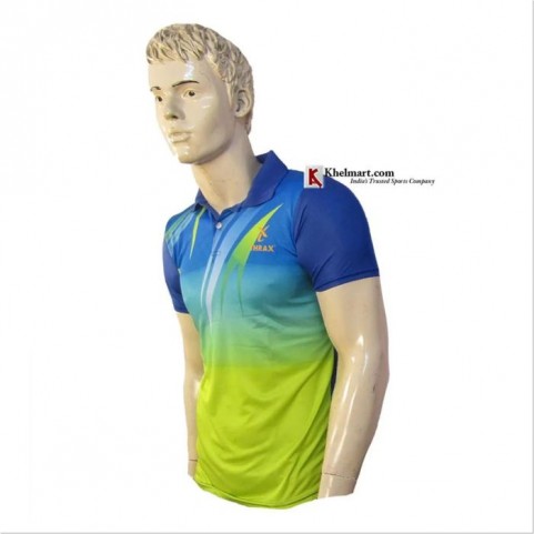 Thrax Polo Badminton T Shirt Blue And Lime M1 Size Large
