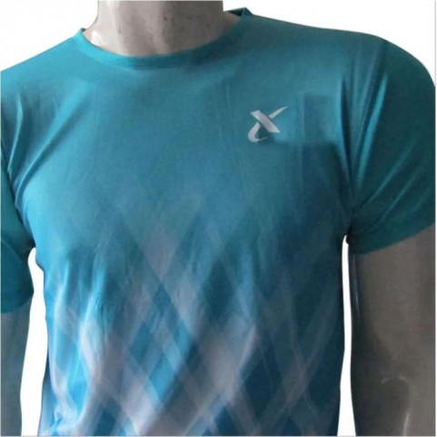 Thrax TS 1009 Badminton T Shirt Sky Blue and White Size Large
