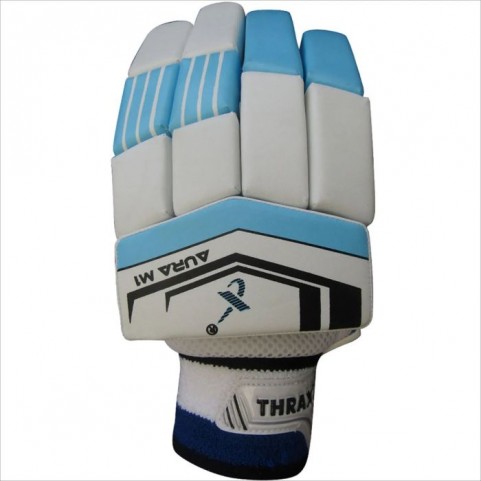 Thrax M1 Aura Series Cricket Batting Gloves Standard Size Right Hand Sky Blue and White